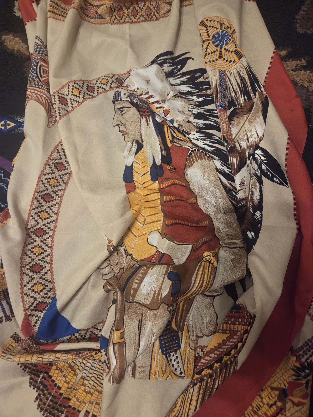 Native-Inspired Printed Scarves in Cream, Red, Black & Purple - Picture 2 of 4